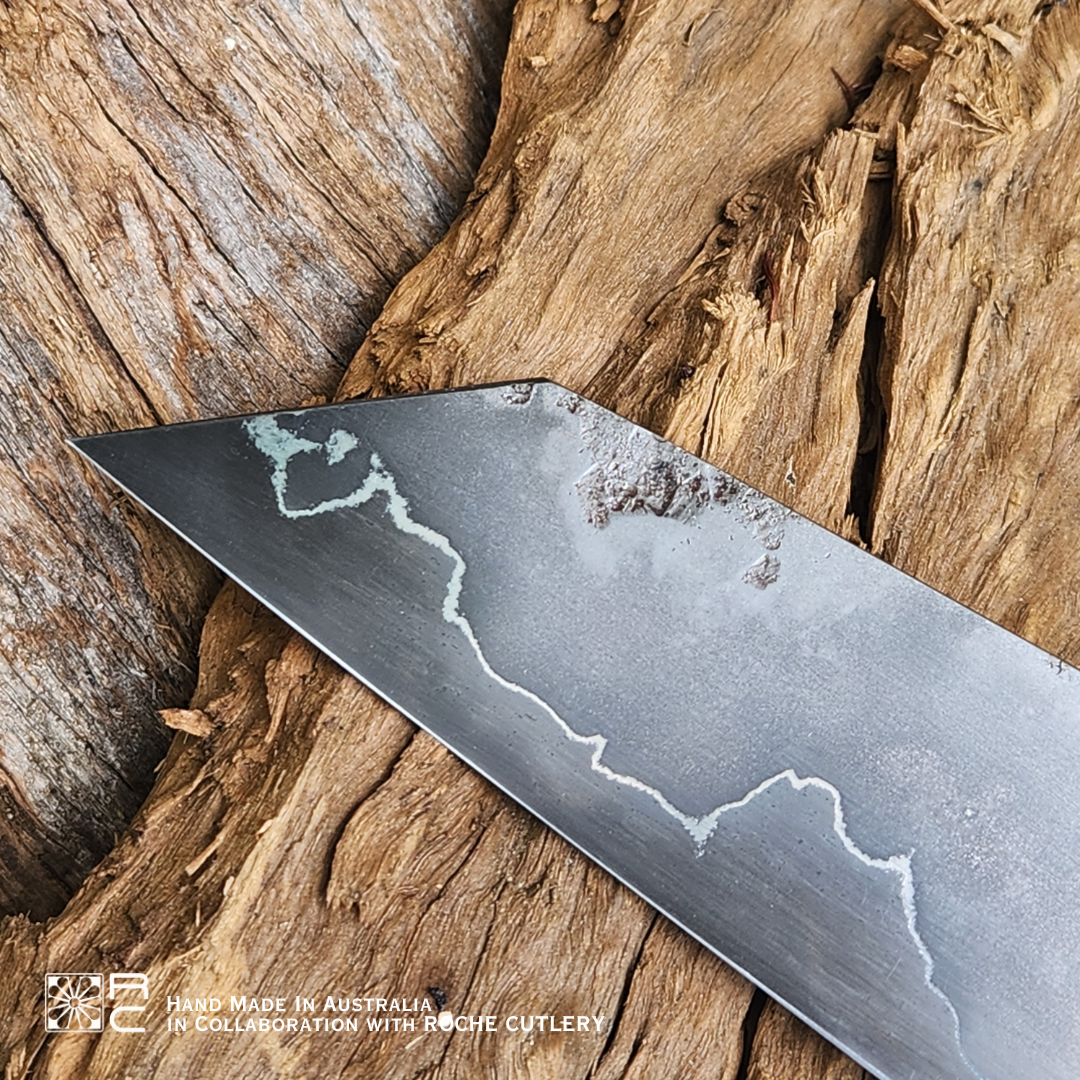 Huon Pine & Blue Juma Gem Handle Roche Cutlery Knife - Hand Forged in Australia