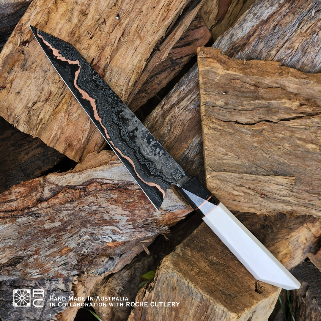 Juma Aged Ivory Handle Roche Cutlery Knife - Hand Forged in Australia