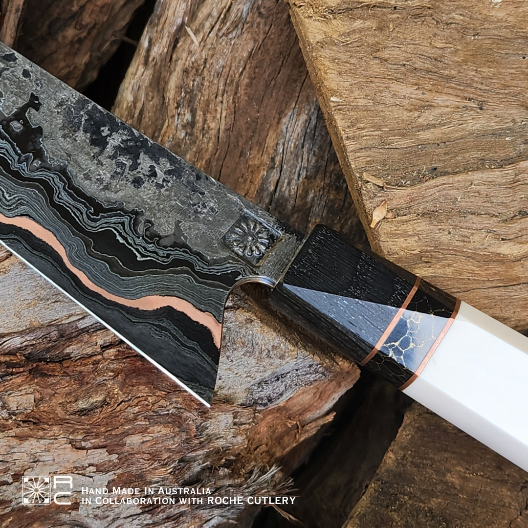 Juma Aged Ivory Handle Roche Cutlery Knife - Hand Forged in Australia